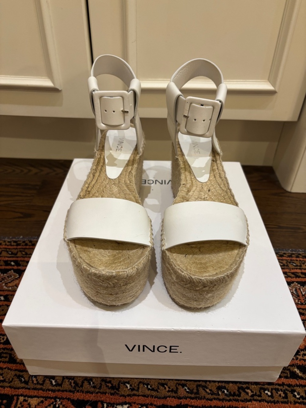 Vince White Leather Wedge Sandals